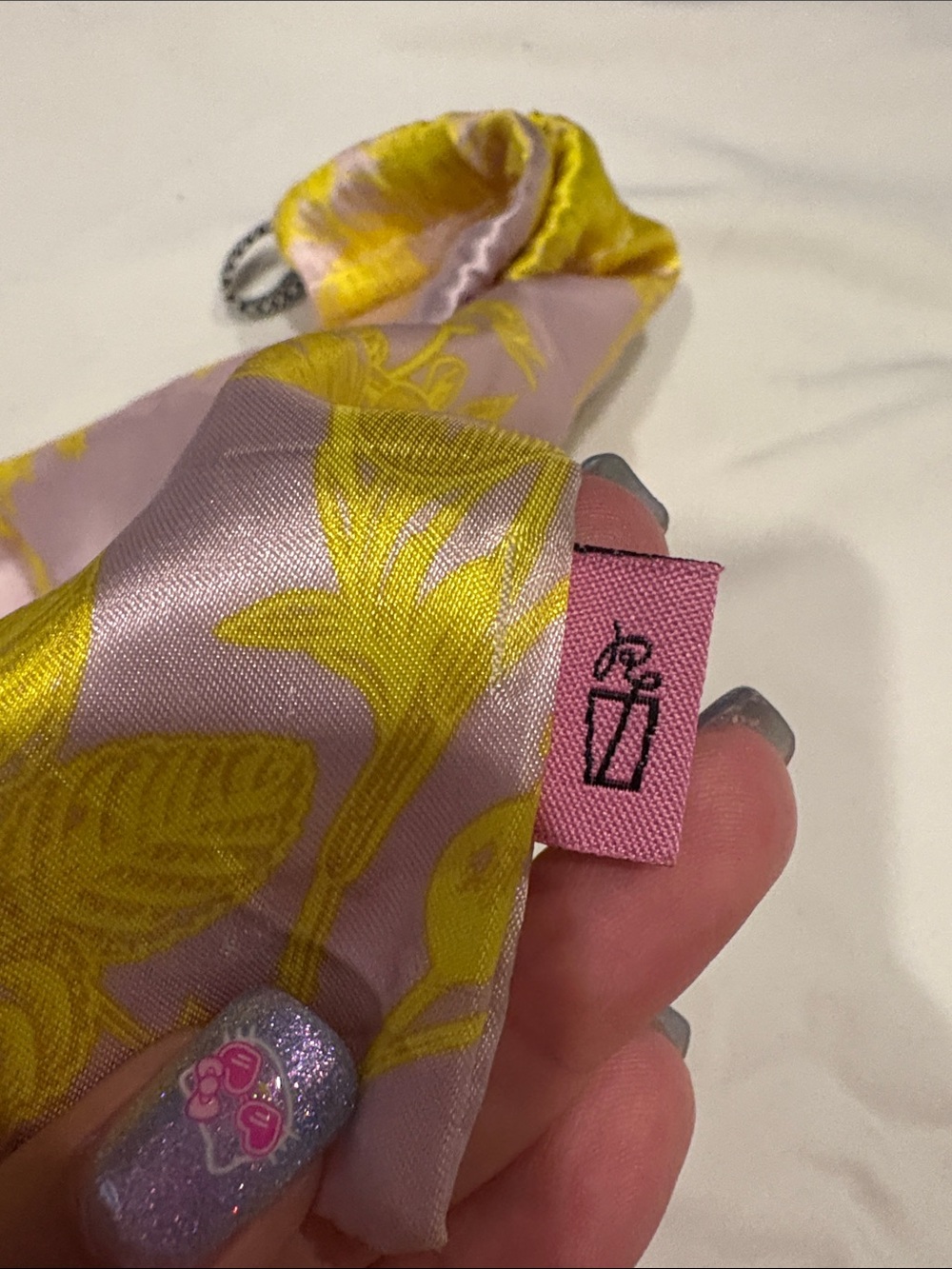 Silky Floral Drawstring Pouch in Pink and Yellow - Picture 4 of 4